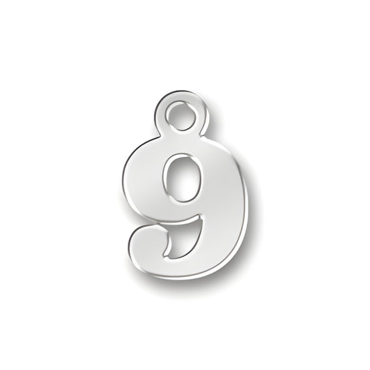 Charm Factory 9 Number Charm, crafted from polished silver, featuring a stylized number 9 design.