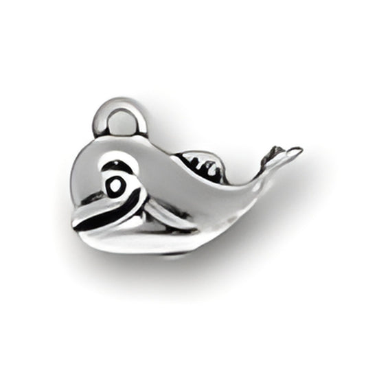 Charm Factory Baby Whale Charm made of polished silver, featuring a cute whale design with detailed features.