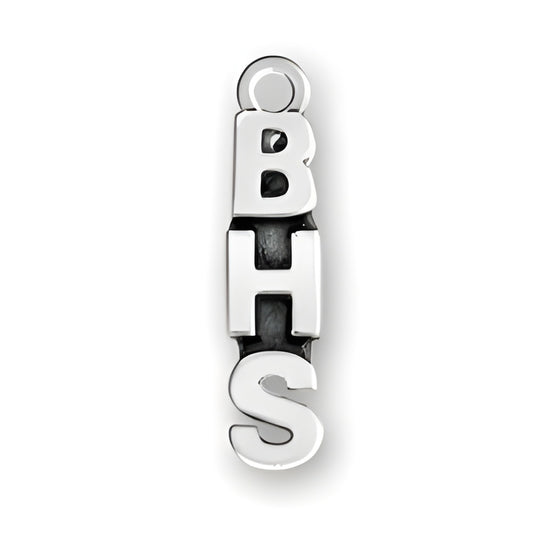 BHS charm in sterling silver, featuring bold letters B, H, and S connected in a vertical arrangement.