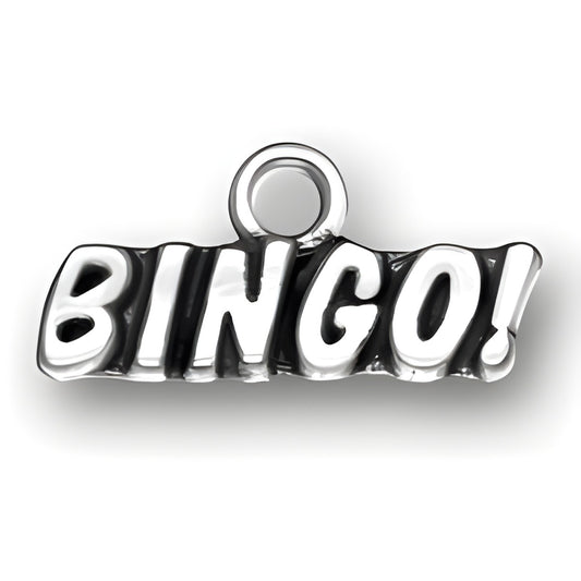 Bingo Charm made of sterling silver, featuring the word 'BINGO!' in a playful, bold font.