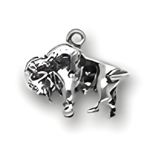 Buffalo Charm by Charm Factory, crafted from shiny silver material, depicting a detailed buffalo figure.