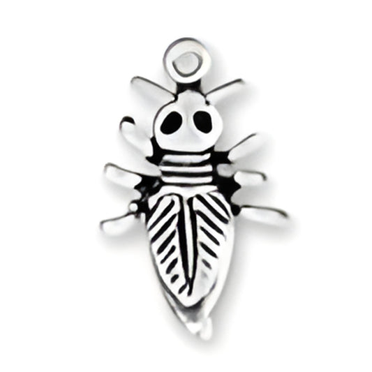 Charm Factory Bug Charm made of silver-tone metal, featuring intricate detailing of a bug with a loop for attachment.