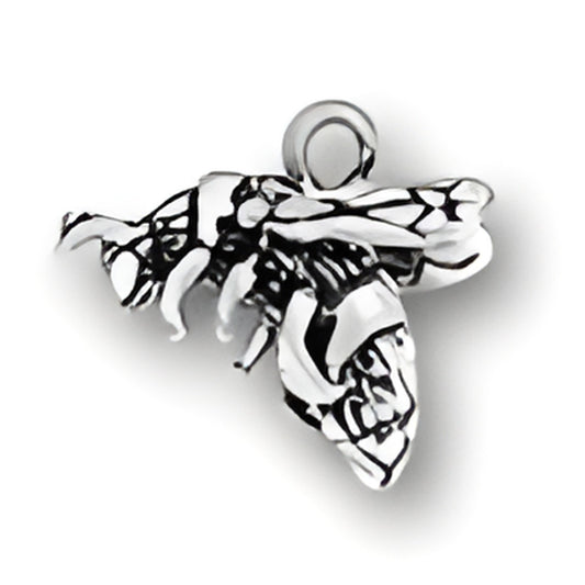 Charm Factory Bumble Bee Charm made of sterling silver, featuring intricate detailing and a loop for attachment.