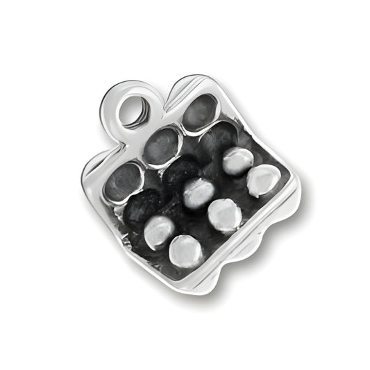 Carton of Eggs Charm made of sterling silver, featuring a detailed design with six egg compartments.
