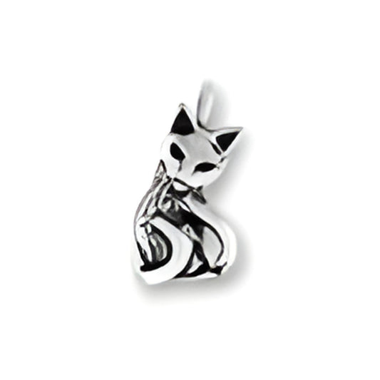 Charm Factory Cat with Head Turned pendant, crafted from sterling silver, showcasing intricate detailing and a sleek design.