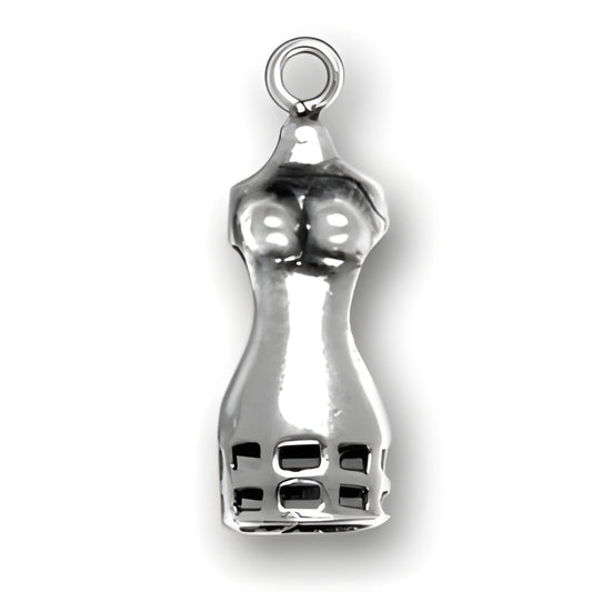 Dress Form Charm made of sterling silver, featuring a detailed design of a dressmaker's mannequin.