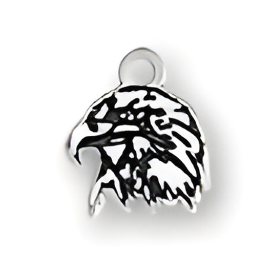 Eagle Head Charm made of sterling silver, featuring detailed engraving of an eagle's head in profile.