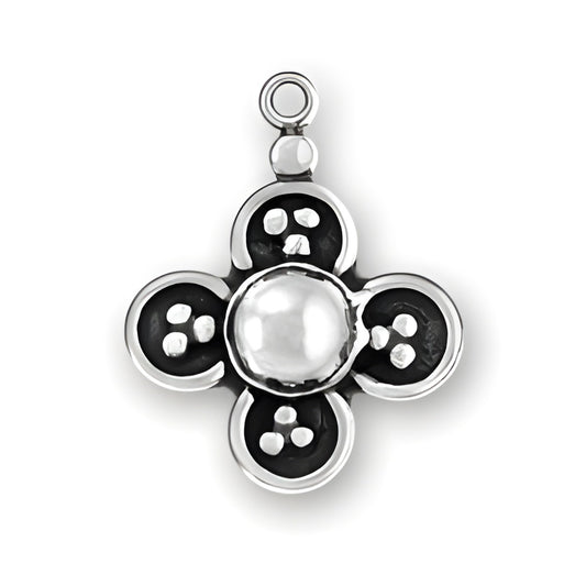 Four Leaf Clover Charm made of sterling silver, featuring a polished center and textured leaves.