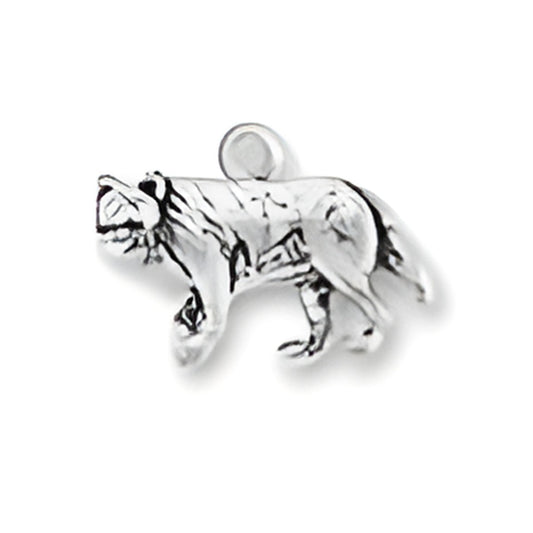 Gray Wolf Charm made of silver, featuring a detailed design of a wolf in a walking pose.