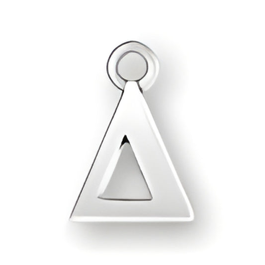 Charm Factory Greek Alphabet Delta Charm, made of polished silver, featuring a triangular design with a cutout.