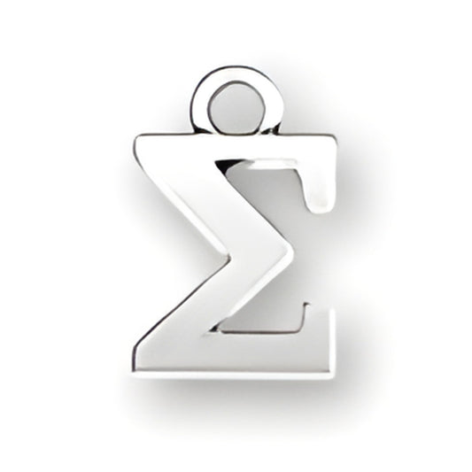 Sterling silver charm featuring the Greek letter Sigma, showcasing a polished and modern design.