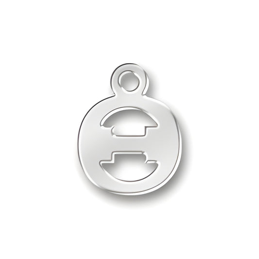 Greek Theta Charm made of sterling silver, featuring a circular design with an open symbol in the center.