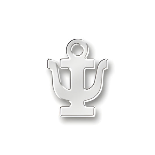 Green Psi Charm made of sterling silver, featuring a stylized psi symbol with a polished finish.