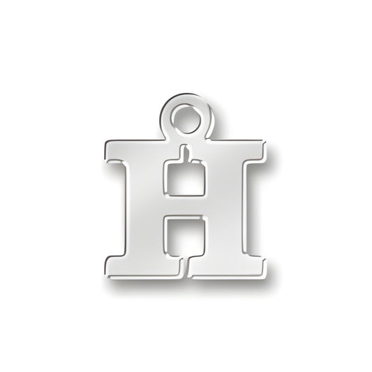 Sterling silver charm shaped like the letter H, featuring a polished finish and a loop for attachment.