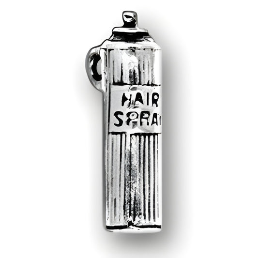 Charm Factory Hair Spray Charm, made of silver, features a detailed design resembling a hairspray can.