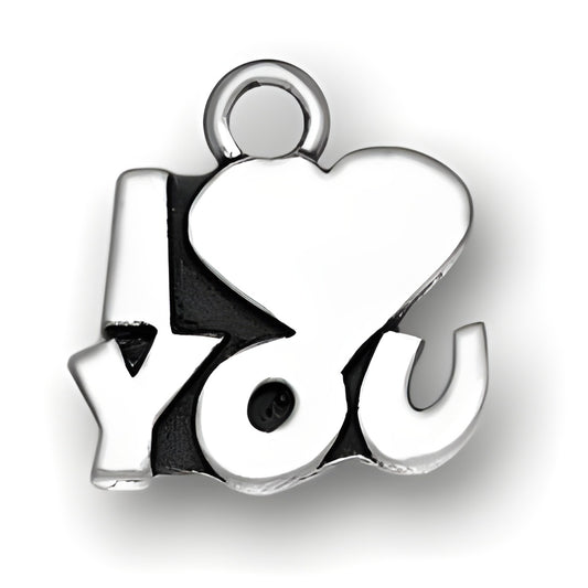 I Heart You Charm made of sterling silver, featuring the words 'I heart you' in a playful design.