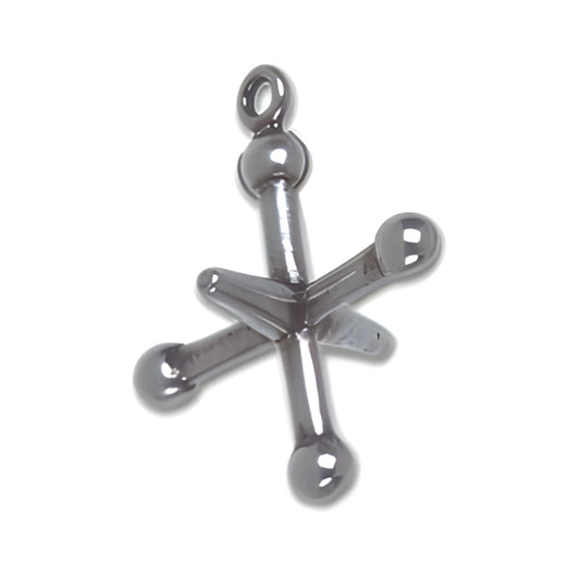 Jacks Charm by Charm Factory, made of shiny silver metal, featuring a playful jack design with rounded ends.