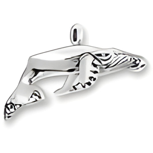 Large Humpback Whale Charm by Charm Factory, crafted from shiny silver metal, featuring intricate detailing.