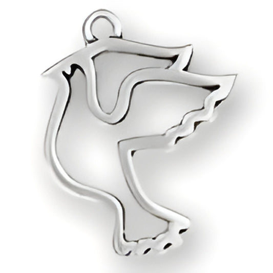 Large Peace Dove Cut Out Charm made of sterling silver, featuring a stylized dove design with cut-out details.