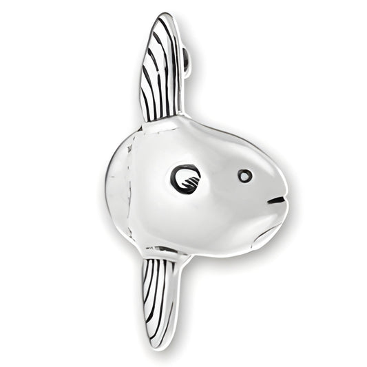 Charm Factory Mola Fish Charm made of silver, featuring detailed fins and a smooth, rounded body.