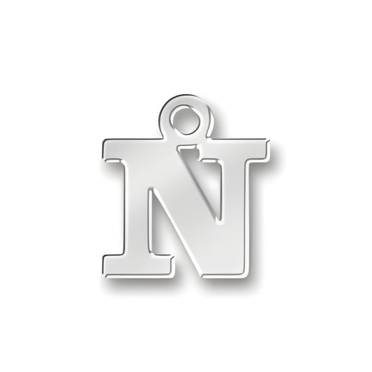 N Letter Charm made of sterling silver, featuring a bold, uppercase 'N' design with a loop for attachment.
