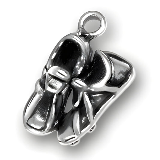 Charm Factory Pair of Track Shoes Charm, crafted from sterling silver, featuring detailed design and a loop for attachment.
