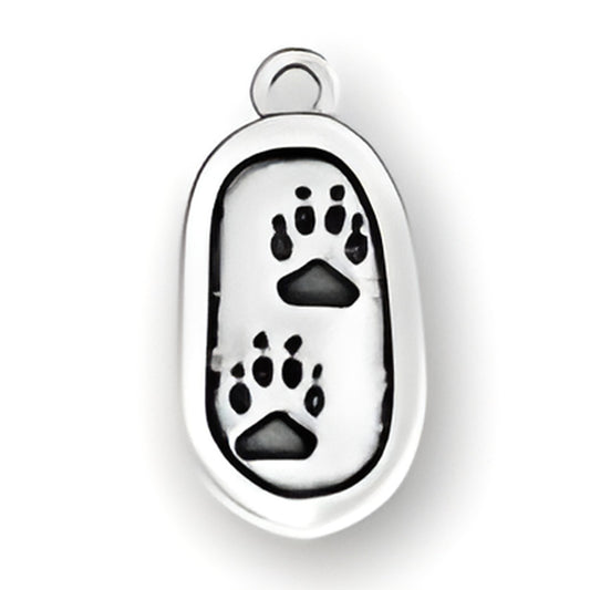 Paws Charm by Charm Factory, made of silver, features two paw prints on an oval pendant.