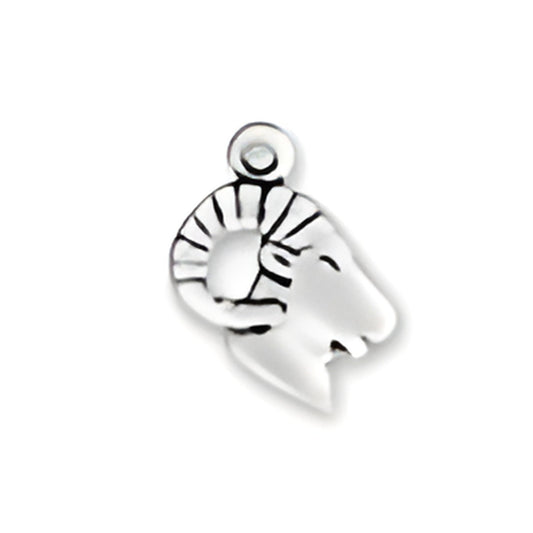 Charm Factory Ram Head Charm made of silver, featuring detailed horns and facial features, ideal for jewelry making.