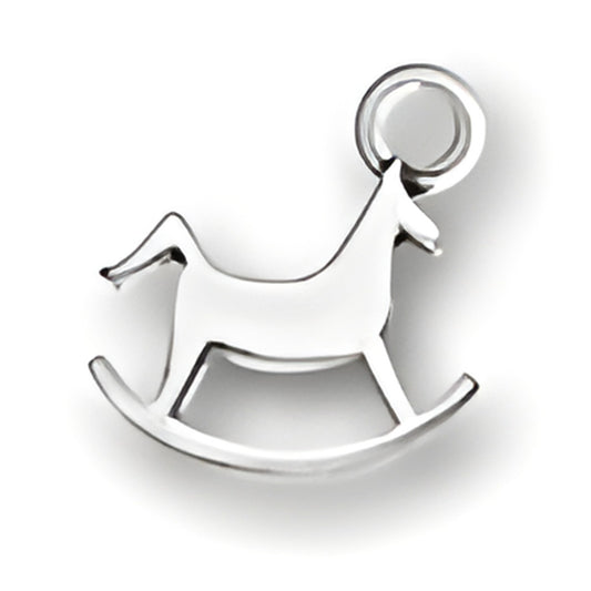 Rocking Horse Charm made of sterling silver, featuring a detailed design of a rocking horse in profile.