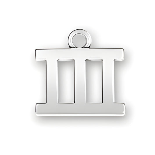 Charm Factory Roman Numeral III Charm made of polished silver, featuring a bold, modern design with a loop for attachment.