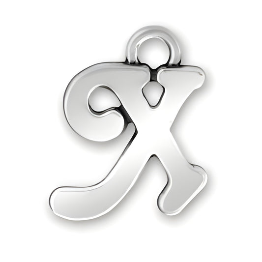 Charm Factory Script Letter X Charm, crafted from polished silver, featuring an elegant cursive design.