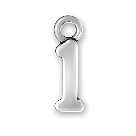 Charm Factory Script Number 1 Charm, crafted from polished silver, featuring a sleek number one design.