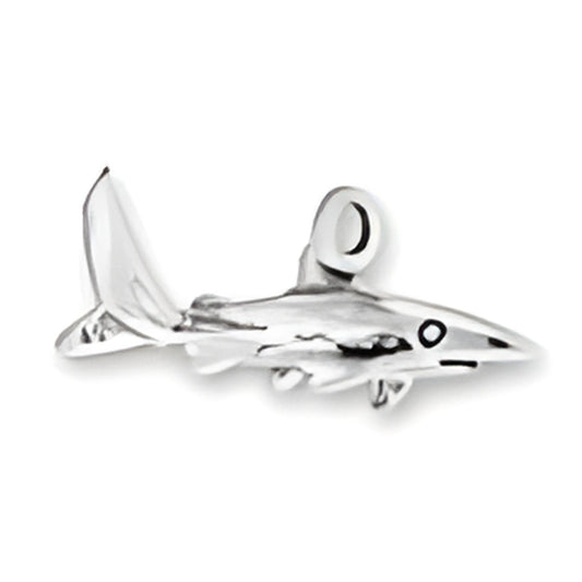 Charm Factory Shark Charm, crafted from sterling silver, featuring a detailed shark design with a loop for attachment.