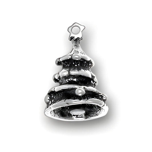 Sterling Silver 3-D Christmas Tree Charm featuring detailed branches and a star on top.