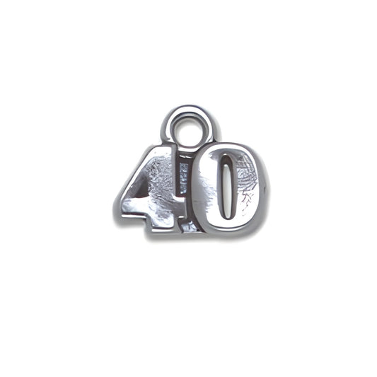 Sterling Silver 40 Charm, featuring the number '40' in a polished finish, designed for charm jewelry.