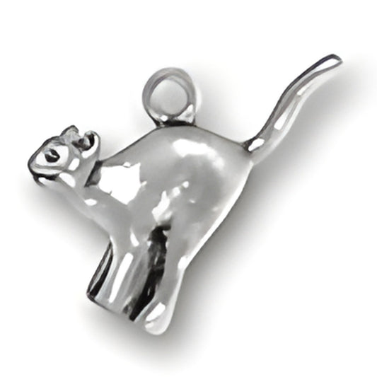Sterling Silver Alley Cat Charm featuring a playful cat design with a raised tail and detailed facial features.