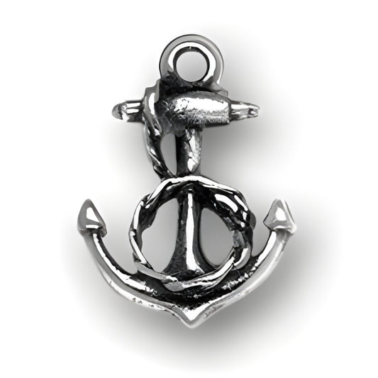 Sterling Silver Anchor with Rope Charm, featuring a detailed anchor design intertwined with a rope.