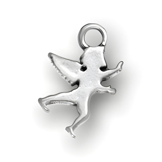 Sterling Silver Angel Charm featuring a detailed angel figure with wings, designed for charm bracelets or necklaces.