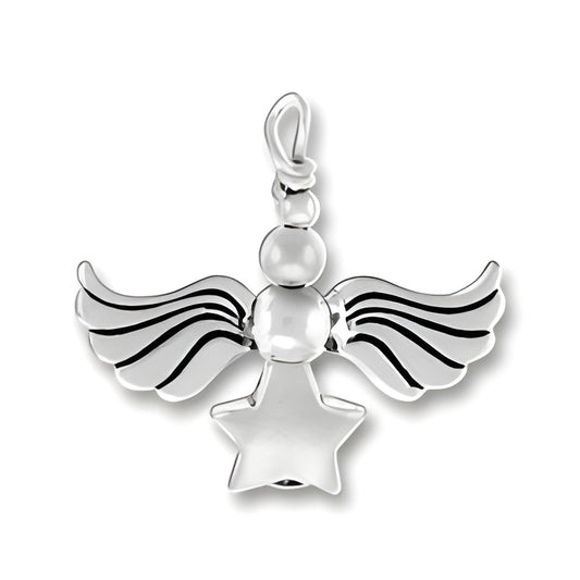 Sterling Silver Angel Charm featuring detailed wings and a star, crafted from high-quality sterling silver.
