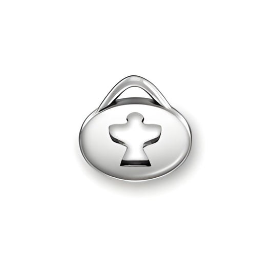 Sterling Silver Angel Oval Message Charm featuring a cutout angel design in an oval shape.