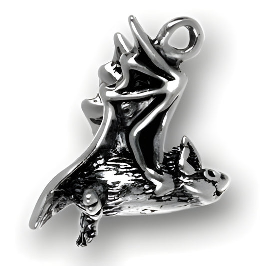 Sterling Silver Bat Charm featuring a detailed bat design with intricate textures and a loop for attachment.