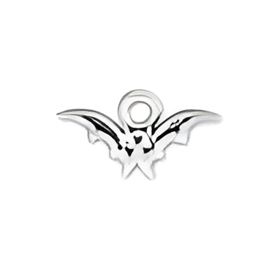 Sterling Silver Bat Charm by Charm Factory, featuring detailed wings and a loop for easy attachment.