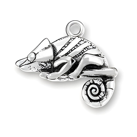 Charm Factory Sterling Silver Chameleon Charm featuring detailed design with a curled tail and intricate textures.