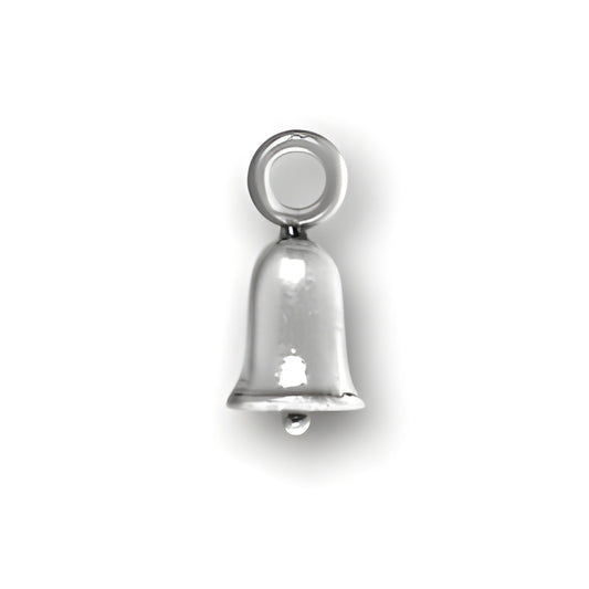 Sterling Silver Christmas Bell Charm, featuring a polished bell design with a loop for attachment.