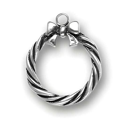 Sterling Silver Christmas Wreath Charm featuring a twisted design and a bow at the top.
