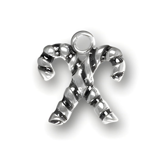 Sterling Silver Crossed Candy Cane Charm featuring a twisted design with a loop for attachment.