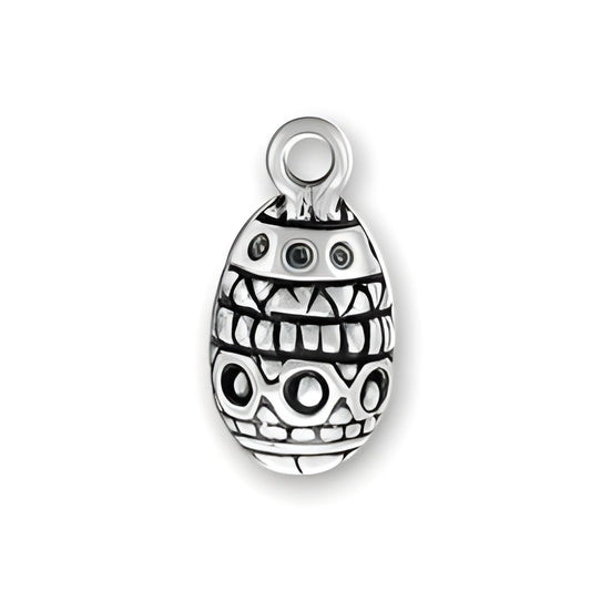 Sterling Silver Easter Egg Charm featuring intricate patterns and a loop for attachment.