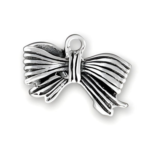 Sterling Silver Fancy Bow Charm featuring a detailed bow design with layered ribbons and a loop for attachment.
