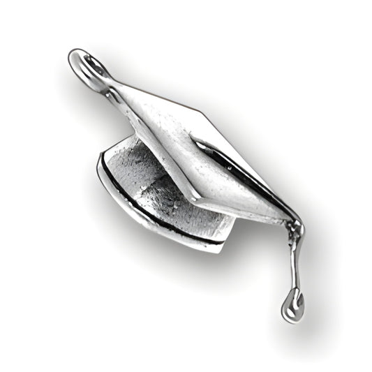 Charm Factory Sterling Silver Graduation Cap Charm, detailed design with a hanging loop for jewelry.