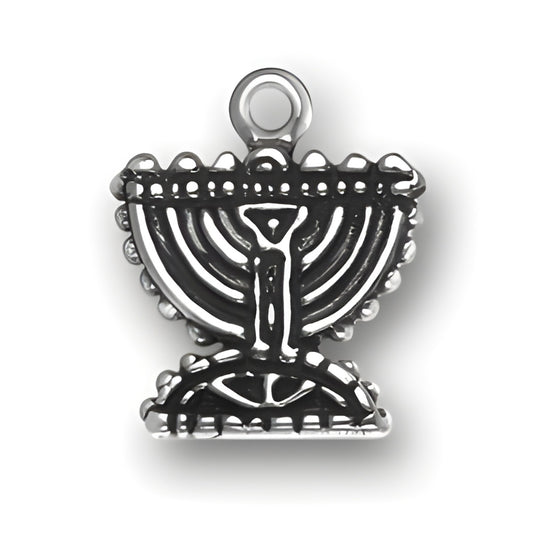 Charm Factory Sterling Silver Menorah Charm featuring intricate detailing and a loop for attachment.